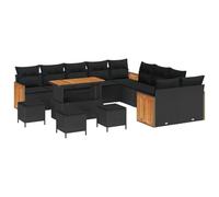 vidaXL Ensemble de canapé de Jardin avec Coussin 14 pcs Noir, Ensemble de Meubles de Jardin et terrasse, Moderne, léger, UV-résistant, Parfait pour se détendre Dehors
