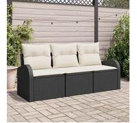 vidaXL Ensemble de canapé de jardin avec coussin 3 pcs Noir Poly rotin 3345897