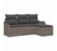 vidaXL Ensemble de canapé de jardin avec coussin 4 pcs Gris Poly rotin, Salon de jardin et terrasse, canapé modulaire moderne, sièges durables, pieds ajustables, détente extérieure, meubles de véranda