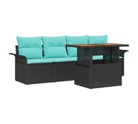 vidaXL Ensemble de canapé de Jardin avec Coussin 5 pcs Noir et Bleu, Canapé de Jardin et terrasse, mobilier Moderne, Confortable, résistant aux UV, léger et stylé pour se détendre