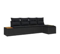 Ensemble de canapé de jardin en 5 pièces avec coussins noir poly rotin acacia 3348064