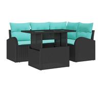vidaXL Ensemble de canapé de Jardin avec Coussin 5 pcs Noir Poly rotin, Ensemble de Jardin et terrasse, canapé modulable Moderne, Salon léger avec rangements intégrés