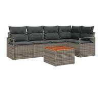 Ensemble de 6 Canapés de Jardin avec Coussins Gris Poly Rattan Acacia 3347706