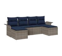 vidaXL Ensemble de canapé de Jardin avec Coussin 6 pcs Gris polyrotin, Canapé de Jardin et terrasse, Moderne, résistant aux intempéries, modularité, matériaux UV, Rangement Inclus