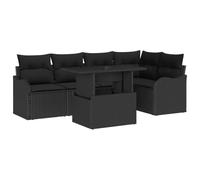 vidaXL Ensemble de canapé de Jardin avec Coussin 6 pcs Noir Poly rotin, Set de Jardin modulable, Table rectangulaire, Pieds Ajustables, Meubles en rotin pour Patio, Style al Fresco