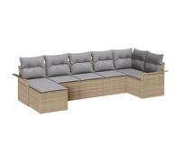 vidaXL Ensemble de canapé de jardin 7 pièces avec coussins polyrotin Beige