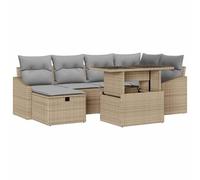 vidaXL Ensemble de canapé de Jardin avec Coussin 7 pcs Beige polyrotin, Mobilier d'extérieur modulable, canapé en rotin, pour Un Coin détente, Design résistant aux UV, Parfait pour Le Jardin