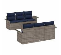 vidaXL Ensemble de canapé de Jardin avec Coussin 7 pcs Gris et Marine, Sofa Moderne Modular pour Jardin et terrasse, léger, résistant aux UV, Un Confort Parfait pour Vos Moments en Plein air