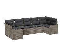 vidaXL Ensemble de canapé de Jardin avec Coussin 7 pcs Gris Poly rotin, Canapé d'extérieur modulaire, adapté à la terrasse, Pieds réglables, résistant aux UV, Parfait pour l'été !