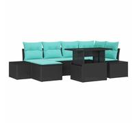 vidaXL Ensemble de canapé de Jardin avec Coussin 7 pcs Noir et Bleu, Jardin et Terrasse, Ensemble Moderne, Fauteuil Poly Rattan Résistant, Canapés Modulables, Repas en Plein Air
