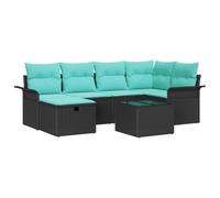 vidaXL Ensemble de canapé de Jardin avec Coussin 7 pcs Noir Poly rotin, Canapé de Jardin, Design modulaire, léger et résistant au Soleil, Coin détente avec Rangement