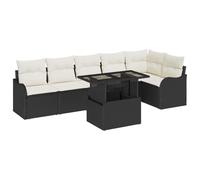 vidaXL Ensemble de canapé de Jardin avec Coussin 7 pcs Noir Poly rotin, Ensemble de canapés modulaires pour Jardin et terrasse, Meubles en rotin durables, Design rectangulaire, Pieds réglables.