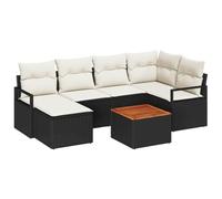vidaXL Set de Jardin 7 pièces avec Coussins Noir et crème. Mobilier Lounge modulaire pour 6 Personnes. Tissage à la Main, résistant aux intempéries. Idéal pour Patio, Balcon, véranda ou terrasse.