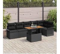 vidaXL Ensemble de canapé de jardin avec coussin 7 pcs Noir polyrotin 3349344