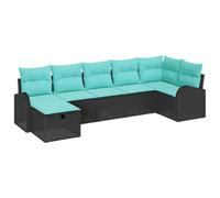 vidaXL Ensemble de canapé de Jardin avec Coussin 7 pcs Noir polyrotin, Canapé de Jardin Chic, Design modulable, Assise en rotin Durable, matériaux résistants pour se détendre Dehors