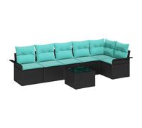vidaXL Ensemble de canapé de Jardin avec Coussin 7 pcs Noir polyrotin, Ensemble de canapés Moderne, Salon d'extérieur rectangulaire, mobilier en rotin résistant, Solution d'assise pour terrasse