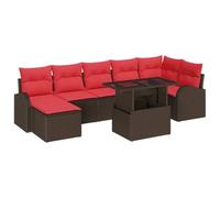 vidaXL Ensemble de canapé de Jardin avec Coussin 8 pcs Marron et Rouge, Sofa modulable, Parfait pour Jardin et terrasse, Style extérieur, Assise Confortable, matériaux durables et Anti-UV