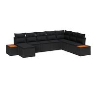 Vidaxl Set De Canapé De Jardin 8 Pièces Avec Coussins Noir Poly Rotin Acacia