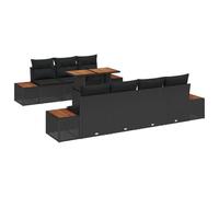 vidaXL Ensemble de canapé de Jardin avec Coussin 8 pcs Noir Poly rotin, Sofa Moderne modulable résistant UV, Table Acacia légère, sièges d'extérieur Qui tiennent Bien sous la Pluie