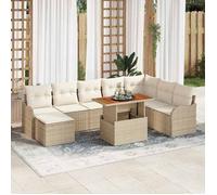 vidaXL Ensemble de canapé de Jardin avec Coussin 9 pcs Beige et crème, Canapé de Jardin en Acacia, sièges modulables, mobilier de Patio léger, Salon Polyvalent, résistant aux UV