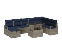 vidaXL Ensemble de canapé de Jardin avec Coussin 9 pcs Gris Poly rotin, Canapé modulable en rotin pour Jardin et terrasse, Durable, avec Coussins UV et rangements Pratiques