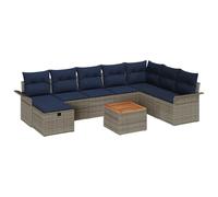 vidaXL Ensemble de canapé de Jardin avec Coussin 9 pcs Gris Poly rotin, Espace Jardin, Ensemble Lounge Moderne, canapé extérieur Durable, mobilier UV résistant, sièges modulaires stylés