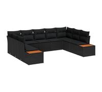 vidaXL Ensemble de canapé de Jardin avec Coussin 9 pcs Noir Poly rotin, Canapé de Jardin Moderne, modulable pour Vivre Dehors, mobilier terrasse, fauteuils rembourrés, détente en rotin
