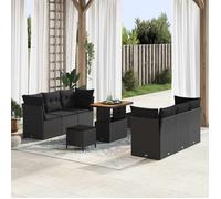 vidaXL Ensemble de canapé de jardin avec coussin 9 pcs Noir polyrotin 3363389