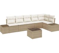 vidaXL Ensemble de canapé de jardin avec coussin avec mémoire 7 pcs Beige, Crème