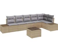 vidaXL Ensemble de canapé de jardin avec coussin avec mémoire 7 pcs Beige, Gris clair