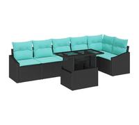 vidaXL Ensemble de canapé de jardin avec coussin manuel 7 pièces noir et bleu, meubles d'extérieur modernes, canapé modulaire résistant, idéal pour terrasse et jardin, salon réglable