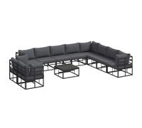 Ensemble de meubles modulaires pour l'extérieur avec table, cadre en aluminium noir, coussins en polyester gris foncé, finition en poudre, 5 sièges d'angle et 1 centre, super facile à monter, résistan