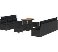 vidaXL Ensemble de canapé de jardin avec coussins 10 pcs noir poly rotin
