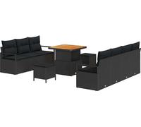 vidaXL Ensemble de canapé de jardin avec coussins 10 pcs noir poly rotin
