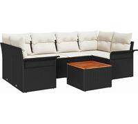 vidaXL Ensemble de canapé de jardin avec coussins 7 pcs Noir, Crème 55 x 55 x 37 cm