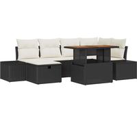 vidaXL Ensemble de canapé de jardin avec coussins 7 pcs noir poly rotin