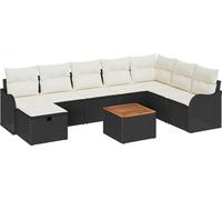 vidaXL Ensemble de canapé de jardin avec coussins 9 pcs noir poly rotin