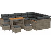 vidaXL Ensemble de canapé de jardin avec coussins avec mémoire 13 pcs Gris Poly Rattan