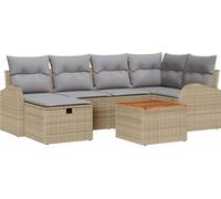 vidaXL Ensemble de canapé de jardin avec coussins avec mémoire 7 pcs Beige Poly Rattan