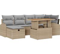 vidaXL Ensemble de canapé de jardin avec coussins avec mémoire 7 pcs Beige Poly Rattan