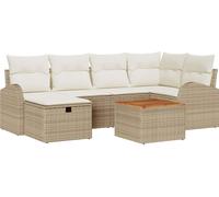 vidaXL Ensemble de canapé de jardin avec coussins avec mémoire 7 pcs Beige Poly Rattan