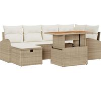 vidaXL Ensemble de canapé de jardin avec coussins avec mémoire 7 pcs Beige Poly Rattan