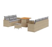 vidaXL Ensemble de canapé de Jardin de 10 pièces avec Coussins Beige Poly Rattan Acacia