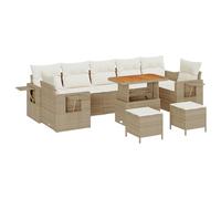 vidaXL Ensemble de Canapé de Jardin de 10 Pièces avec Coussins Beige Poly Rattan Acacia
