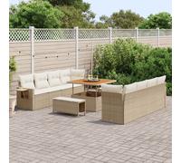 Vidaxl Ensemble De Canapé De Jardin De 11 Pièces Avec Coussins Beige En Poly Rattan Acacia, Vidaxl Ensemble De Salle À Manger De Jardin De 3 Pièces Avec Coussins Beige En Poly Rattan Acacia