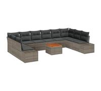 vidaXL Ensemble de canapé de Jardin de 11 pièces avec Coussins Gris en polyrotin