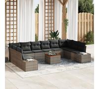 vidaXL Ensemble de canapé de Jardin de 11 pièces avec Coussins Gris en polyrotin