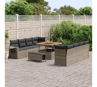 Vidaxl Ensemble De Canapé De Jardin De 11 Pièces Avec Coussins Gris Poly Rattan Acacia, Vidaxl Ensemble De Salle À Manger De Jardin De 3 Pièces Avec Coussins Gris Poly Rattan Acacia