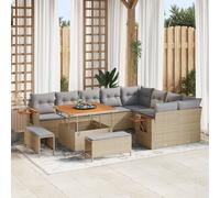 Vidaxl Ensemble De Canapé De Jardin De 12 Pièces Avec Coussins Beige En Rotin Poly Acacia, Vidaxl Ensemble De Salle À Manger De Jardin De 3 Pièces Avec Coussins Beige En Rotin Poly Acacia