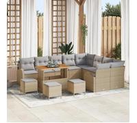 Vidaxl Ensemble De Canapé De Jardin De 13 Pièces Avec Coussins Beige Poly Rattan Acacia Beige
